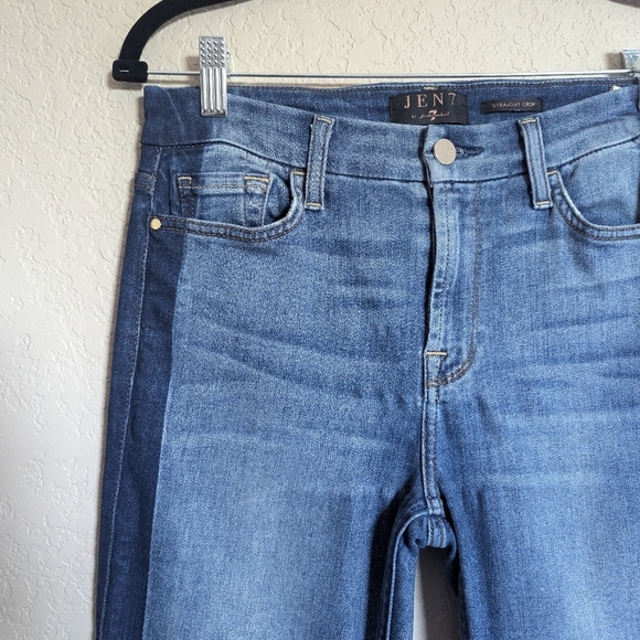 Jen7 by 7 for All Mankind Women's Size 4 Blue Cropped Straight Fringe Hem Jeans - Picture 4 of 14